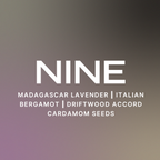 Drive NINE scent card: Madagascar lavender, Italian bergamot, driftwood accord, cardamom seeds